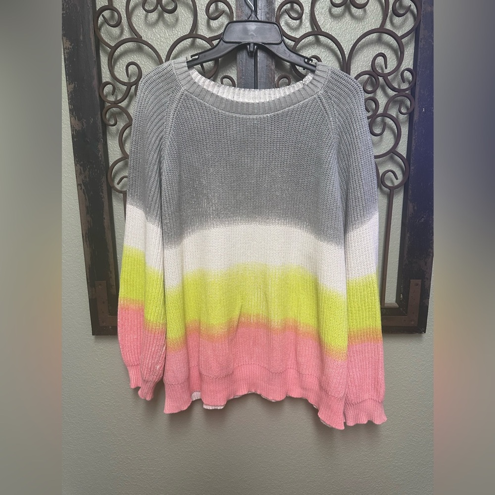 ChicSoul Down and Around grey multi striped sweater - Picture 4 of 7